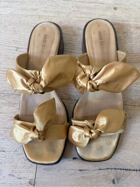 Mari Giudicelli Gold Satin Bow Sandals Slides Size 40